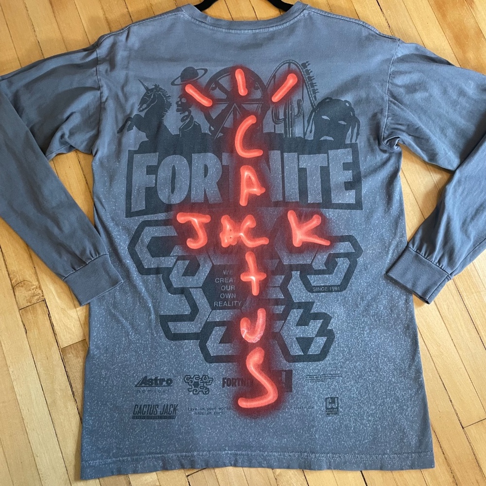 Travis Scott X Fortnite Cactus Jack Back Bling Graphic Long Sleeve Tee T-Shirt